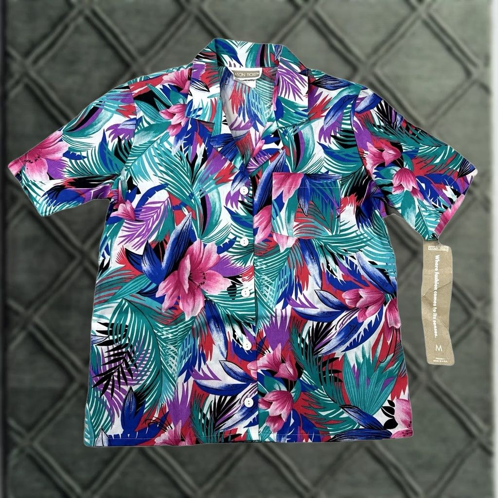 ALOHAS VINTAGE Season Ticket Shirt Women M Hawaiian Aloha Tiki Floral Tropical 80s USA Size M / US 6-8 / IT 42-44 - 1 Thumbnail