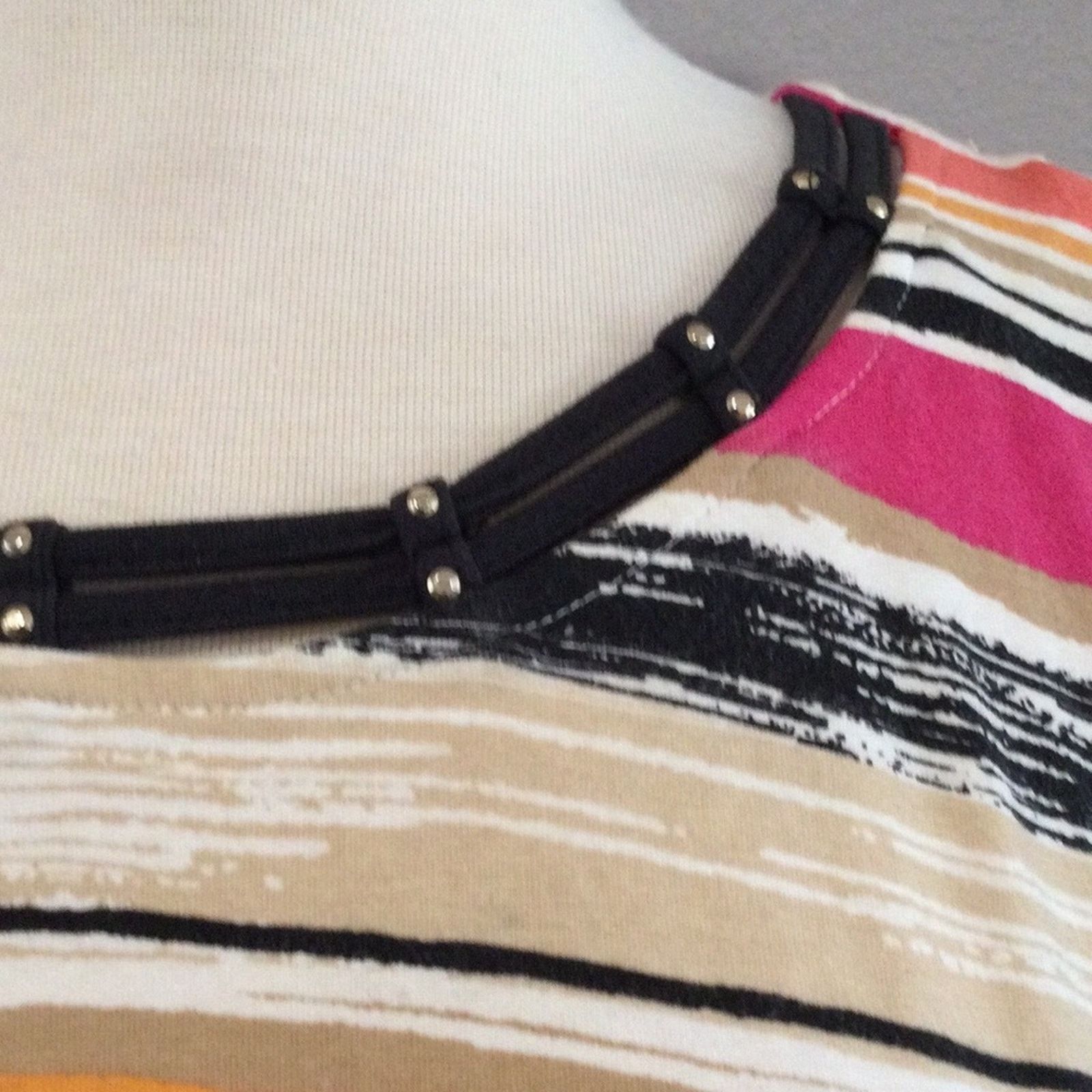 Other Alfred Dunner Multicolor Stripe Stud Trim T-Shirt Size XL Size XL / US 12-14 / IT 48-50 - 2 Thumbnail