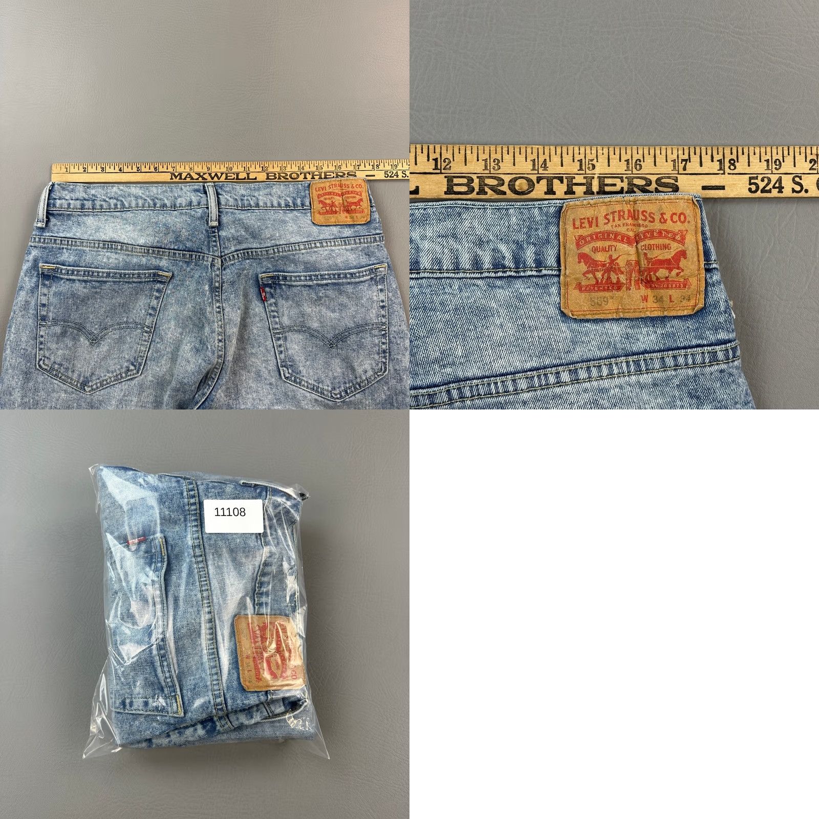 Levi's Levis 569 Jeans Mens 34x34 Light Acid Wash Denim Loose Straight Fit Skate Casual Pants Size US 34 / EU 50 - 9 Thumbnail