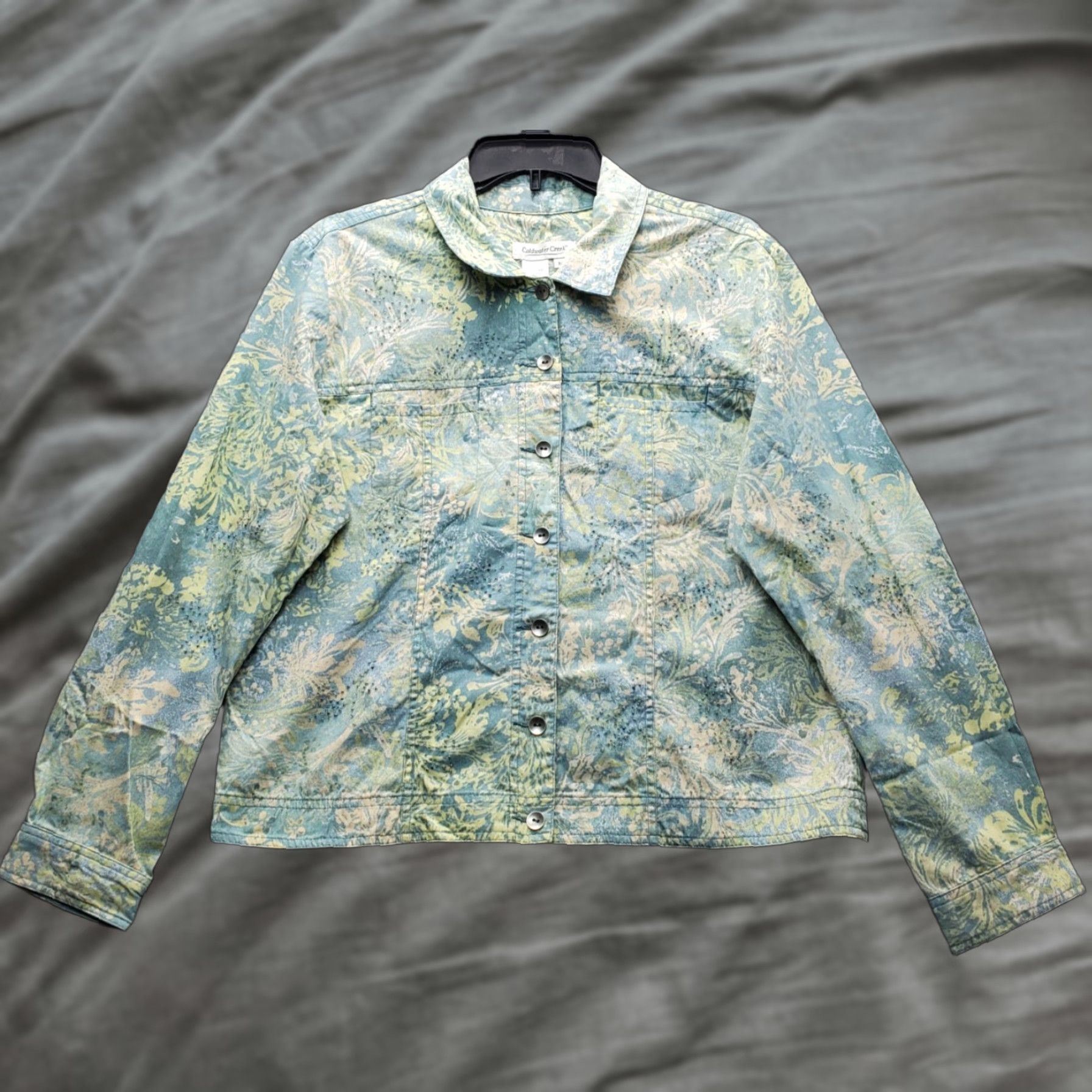 Coldwater Creek Coldwater Creek Womens Jacket M Beaded Collared Leaf Print Front Button Front Size M / US 6-8 / IT 42-44 - 1 Thumbnail