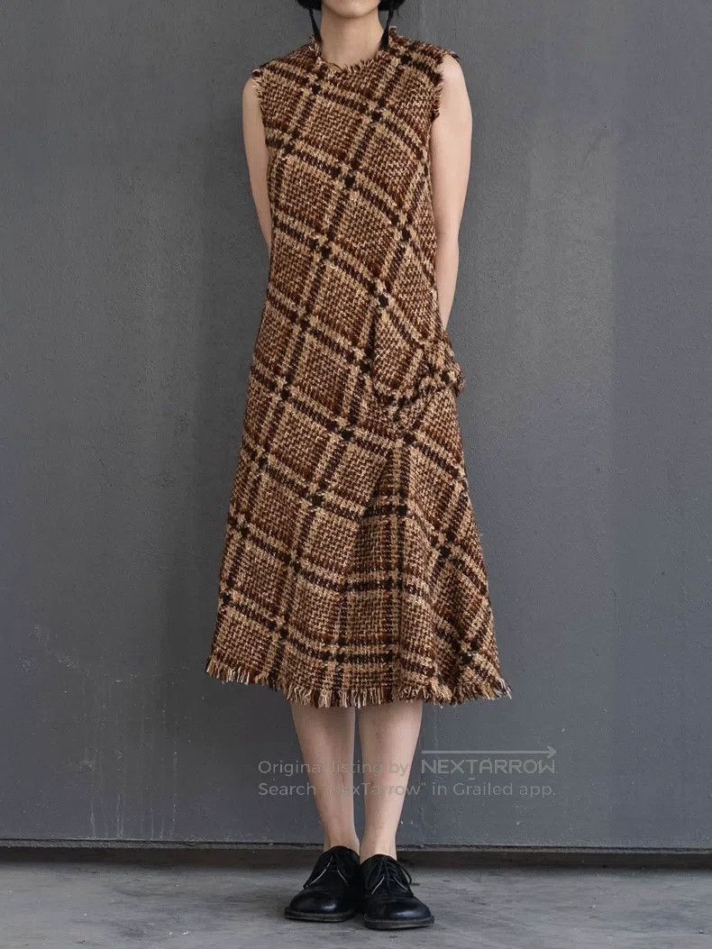 Junya Watanabe Brown checkered tweed dress