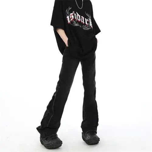 Japanese Brand × Jean Street hip-hop side zipper micro-flare raw edge jeans Size US 32 / EU 48 - 1 Thumbnail