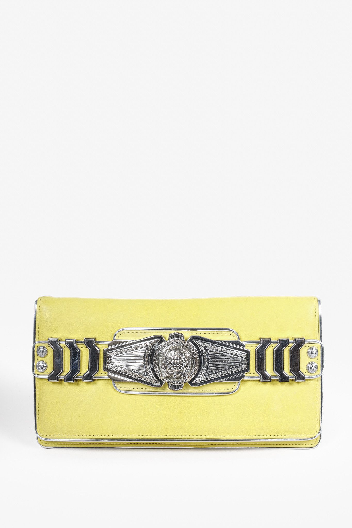 Balmain Paris Yellow Leather Medallion Clutch