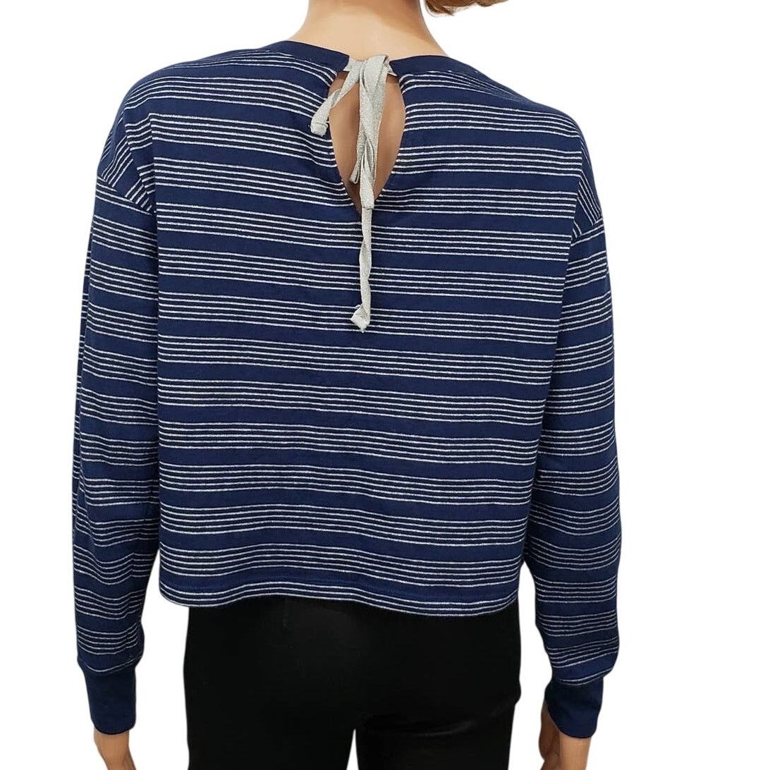 Levi's LEVIS Striped Navy Blue Silver Glitter Tie Back Crop Top Tee Size XS / US 0-2 / IT 36-38 - 5 Thumbnail