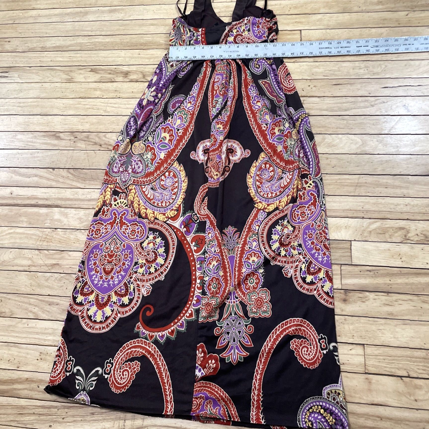 Paige VINTAGE ALYN PAIGE NY Paisley Maxi Dress Women S Y2k Stretchy Padded Boho Pink Tan Dress Size S / US 4 / IT 40 - 7 Thumbnail