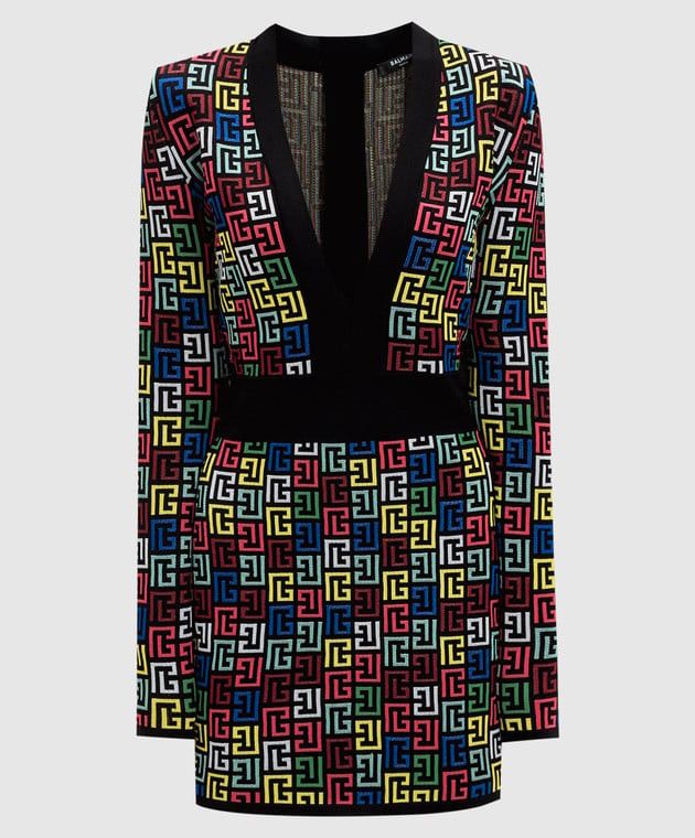 Balmain o1s1wg110725 Monogrammed Mini Dress in Multicolor Size S / US 4 / IT 40 - 1 Thumbnail
