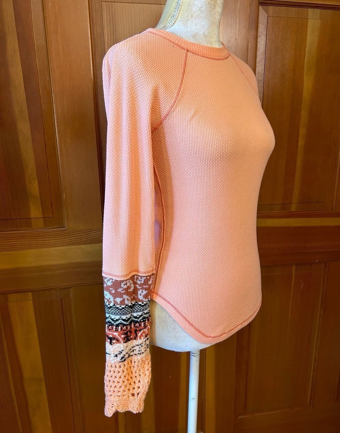 Free People NWOT, Free People Desert The Mix Cuff Henley Thermal Orange Size S / US 4 / IT 40 - 9 Thumbnail