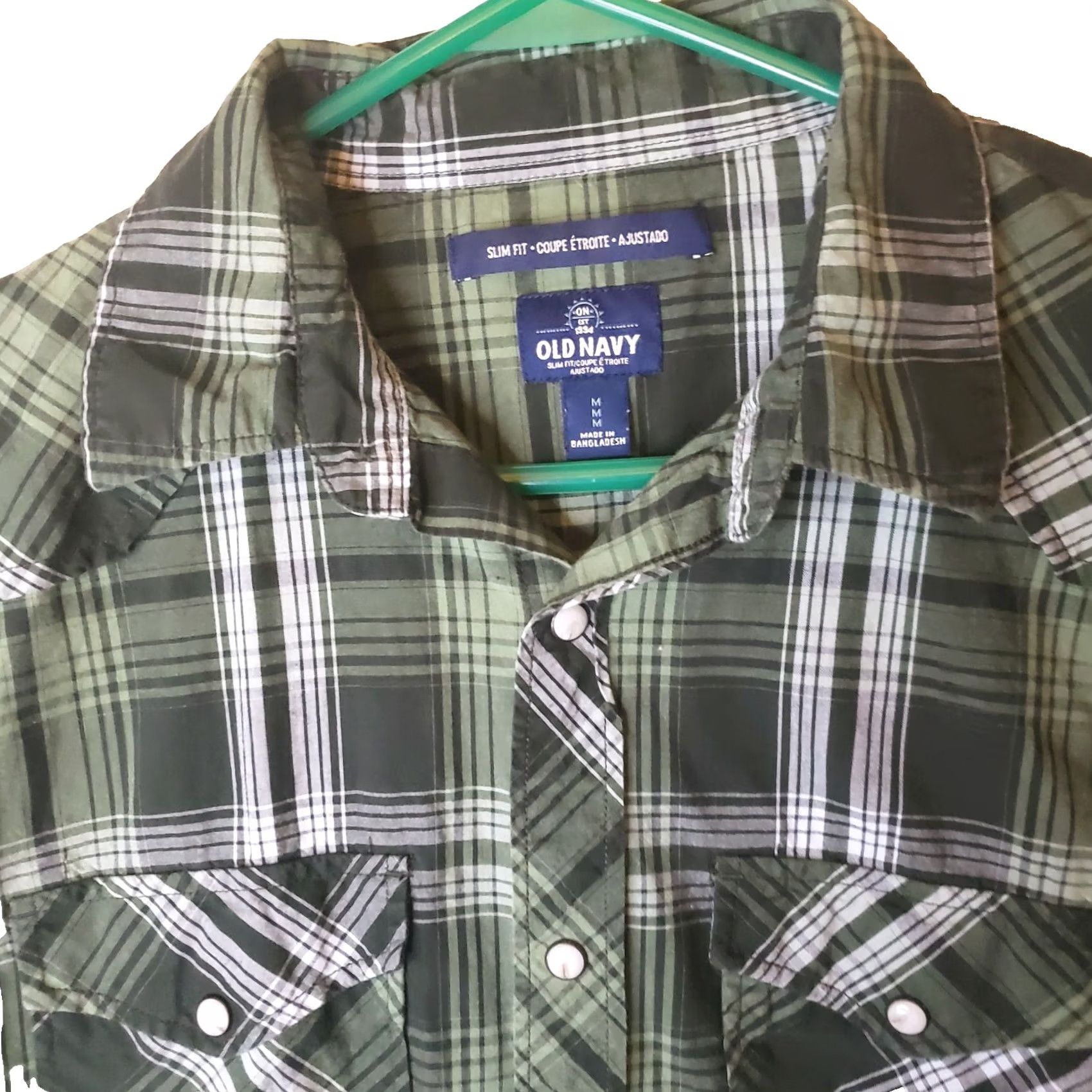 Old Navy Old Navy Button-Up Shirt Men's Slim Fit Green Plaid Pearl Snap Long Sleeve Size M Size US M / EU 48-50 / 2 - 4 Thumbnail