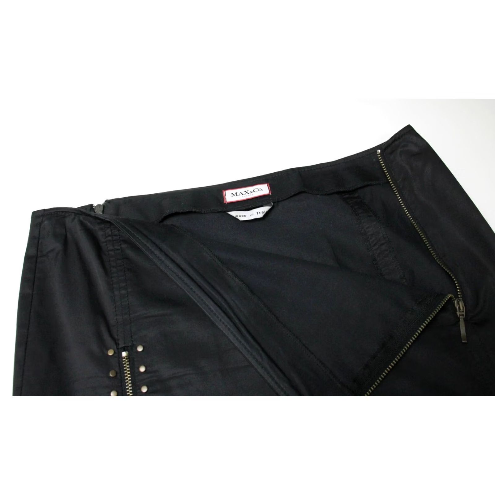 MAX&Co. MAX & CO Trends Skirt Midi Women Medium Black Rivets Zips Side Split Pencil Fashion Size 32" / US 10 / IT 46 - 7 Thumbnail