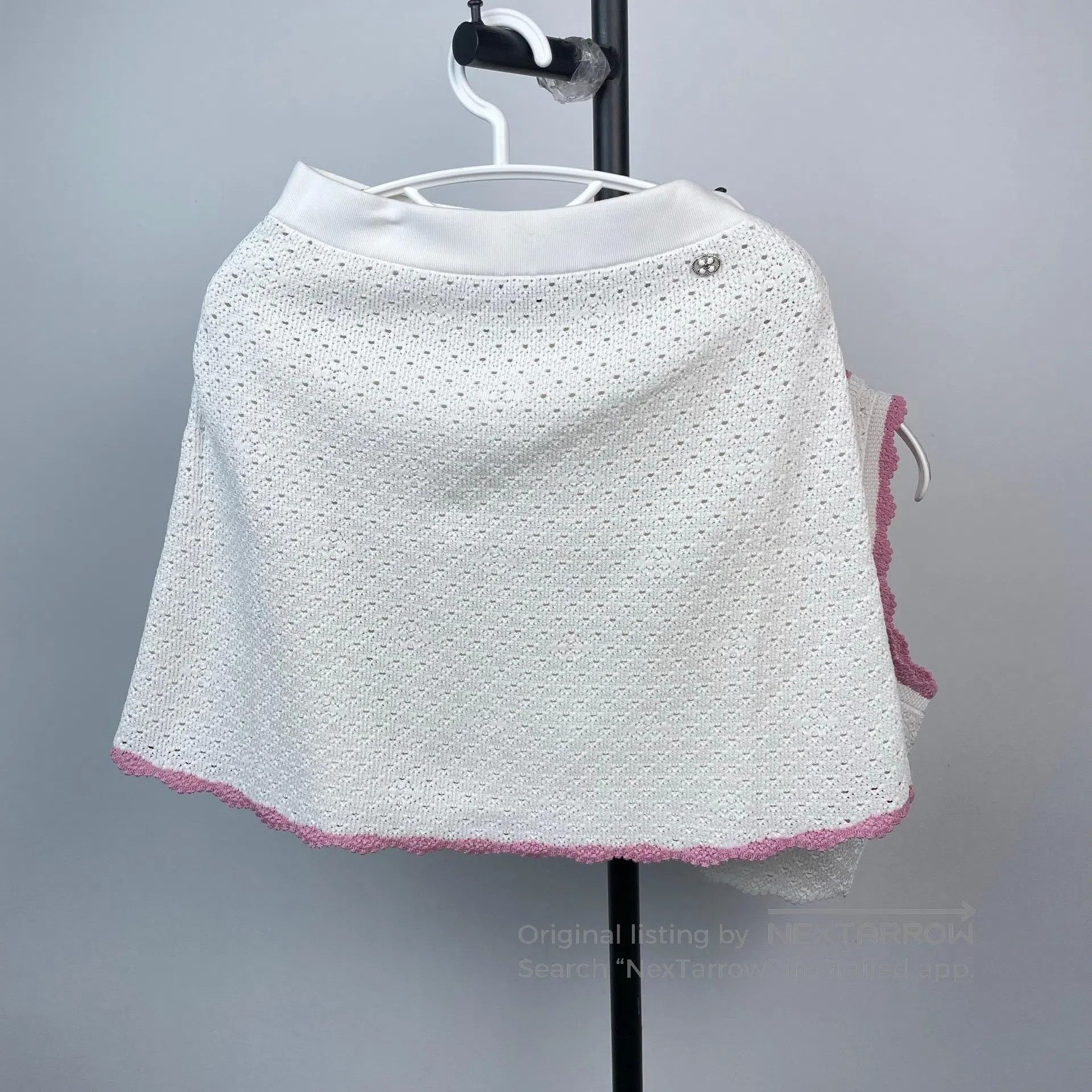 Chanel Chanel Pink and White Lace Knit Vest Half Skirt| Size 37" - 3 Thumbnail