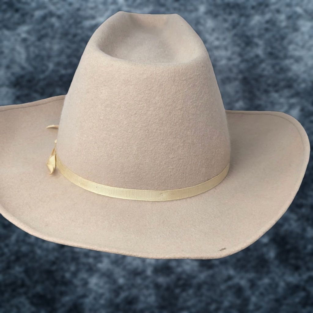 Vintage VINTAGE Western Cowboy Hat Men 7 Tan Wool Weatherized 100% Wool Buckhorn USA Rockmount Ranch Wear Size ONE SIZE - 1 Thumbnail