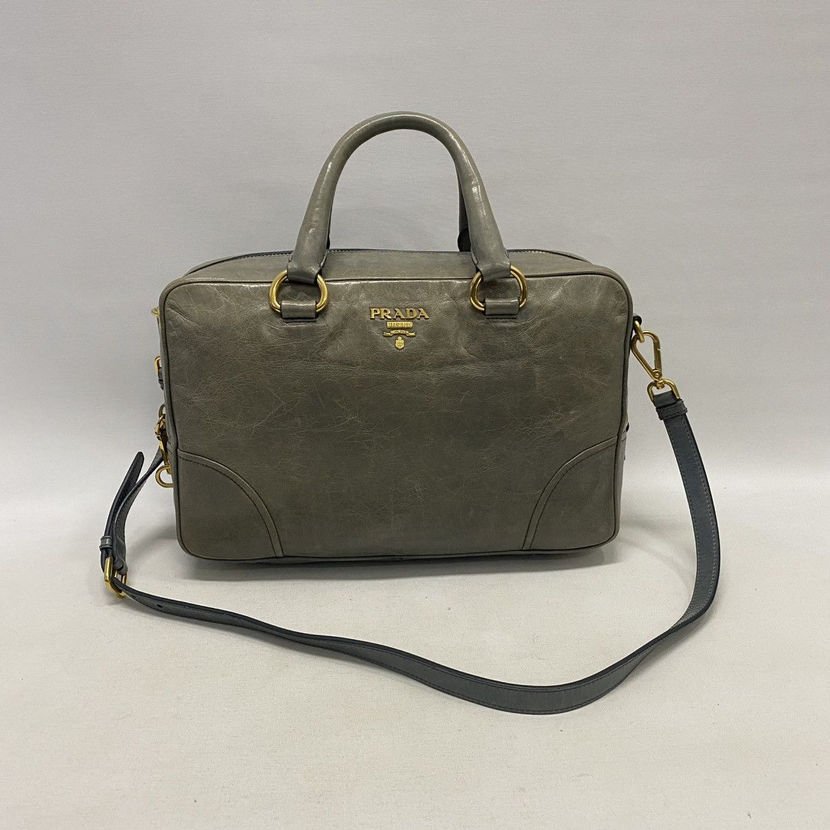 ‼️LASTDROP‼️ PRADA GREY VITELLO SHINE BOULETTO BAG 2 WAY