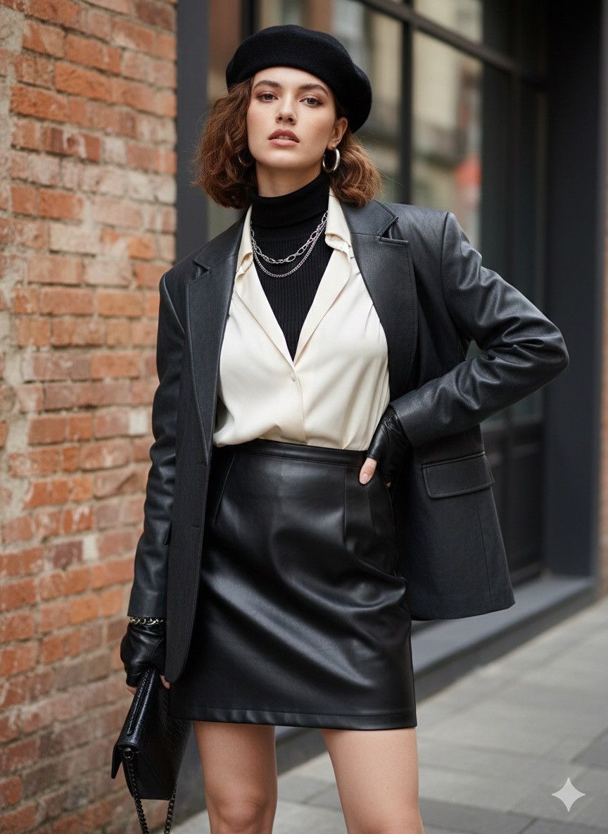 Comme des Garcons Homme Plus Hanae Mori x Comme des Garçons Black Faux Leather Skirt Size 26" / US 2 / IT 38 - 2 Thumbnail