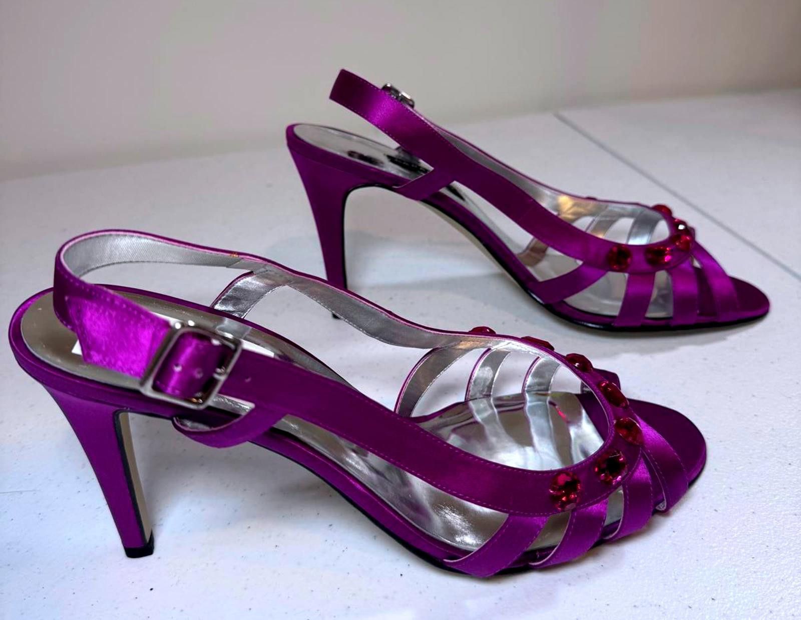 Designer Caparros Purple Satin Heels with Gems Size US 10 / IT 40 - 2 Thumbnail