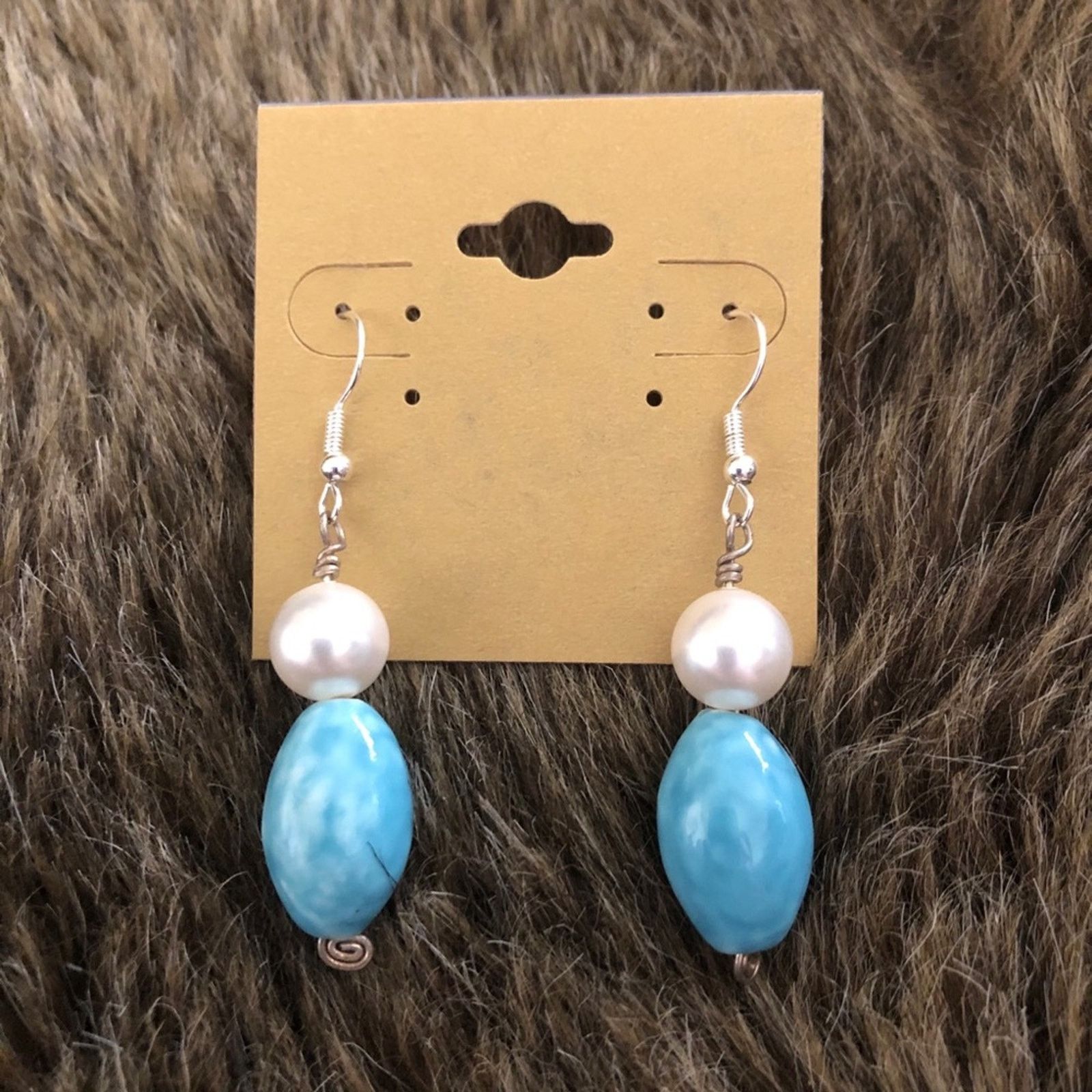 Handmade Handmade turquoise & Pearl glass bead earrings Size ONE SIZE - 2 Thumbnail