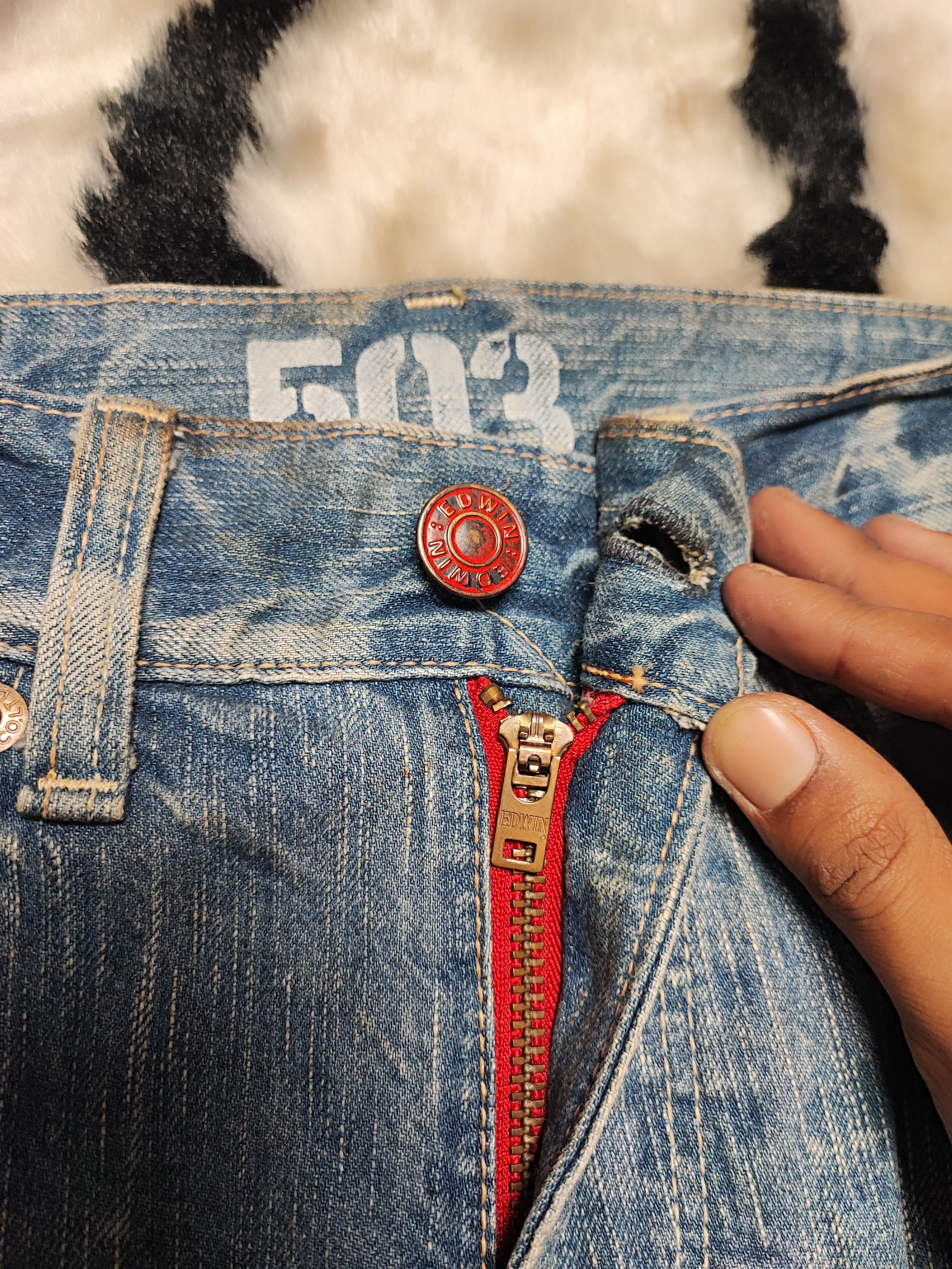 Edwin Edwin 503 Blue Trip Japan Distressed Jeans Size US 31 - 12 Thumbnail