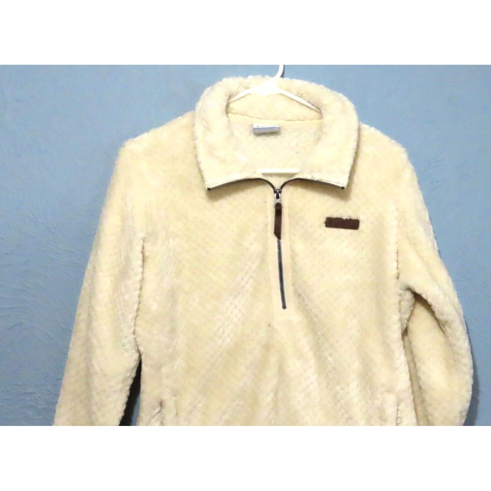 Vintage Columbia Women's M Fire Side 1/4 Zip Sherpa Fleece Chalk White Shirt Womens Regular Mock Neck Long Sleeve Knit Sweatshirt Size M / US 6-8 / IT 42-44 - 3 Thumbnail