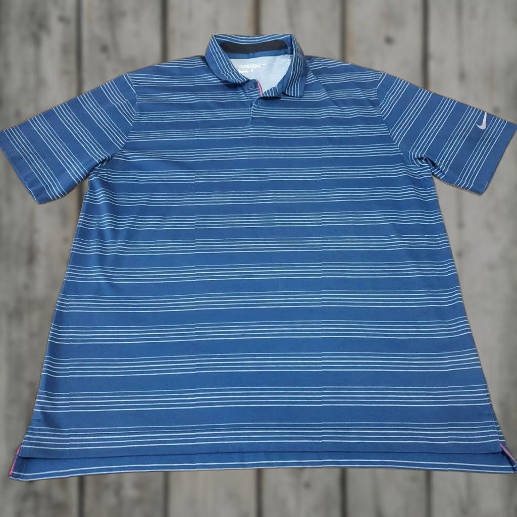 Nike Dri-Fit Polo Shirt Golf Nike Golf Tour Performance Blue Large Short Sleeve Vented Collar Casual Mens Shirts - Regular