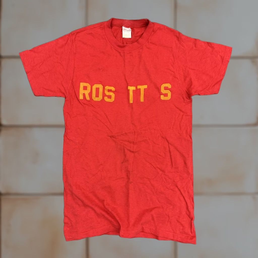 FELT VINTAGE Ched Sportswear T Shirt Red M Unisex 1970s Rockabilly Short Sleeve Cotton Rostts Felt Lettering Size US M / EU 48-50 / 2 - 1 Thumbnail