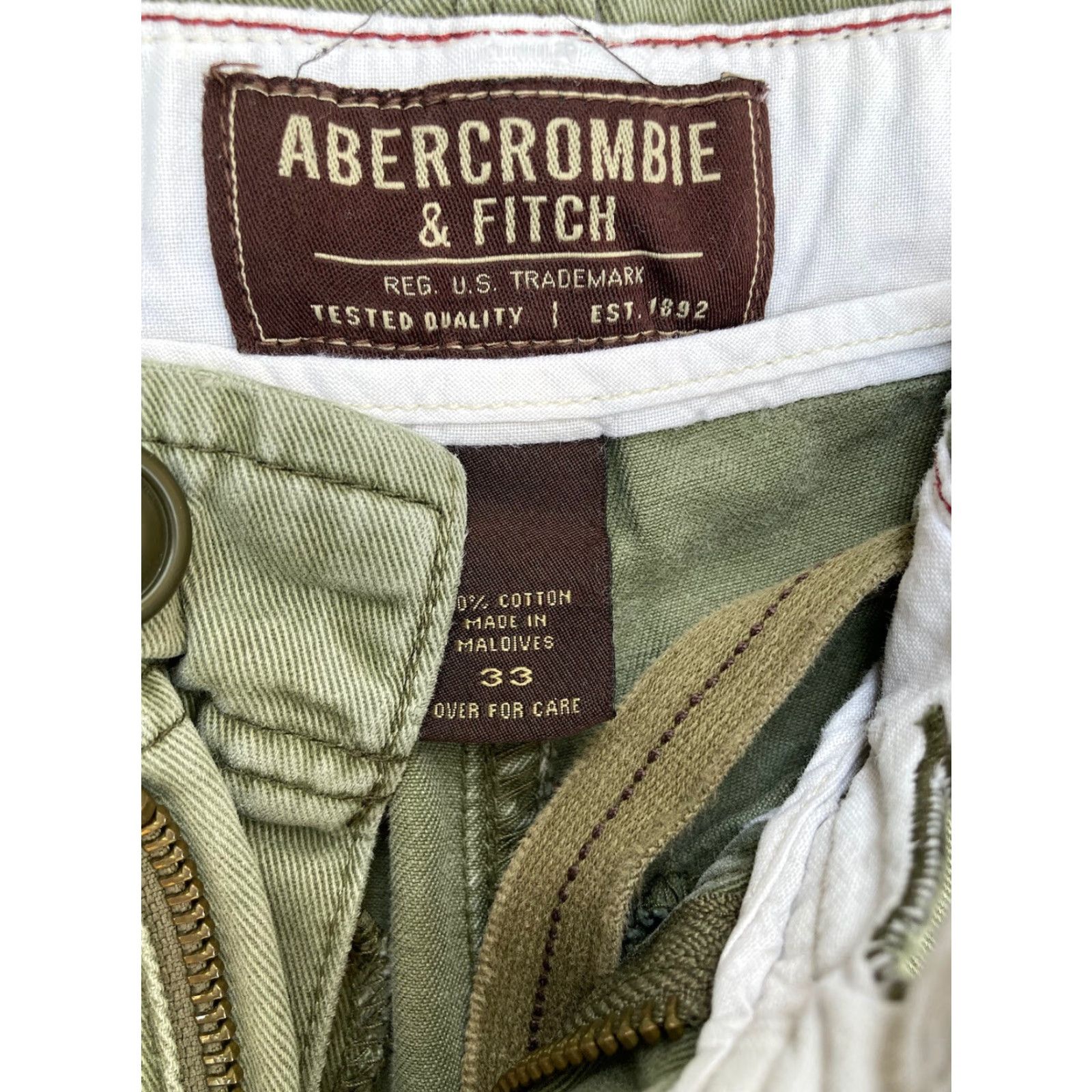 Abercrombie & Fitch VINTAGE Abercrombie & Fitch Cargo Shorts 33 Green Cotton Blend 90s Fatigue Pockets Zip Hike Casual Mens Size US 33 - 2 Thumbnail