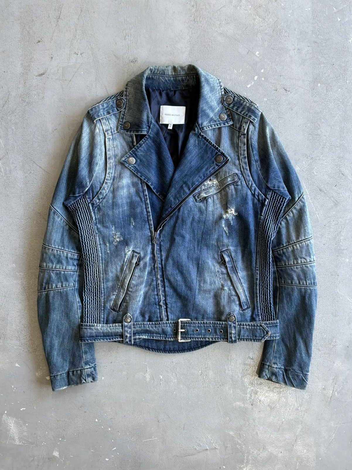 Balmain 2010s Pierre Balmain - Distressed Denim Biker Jacket Size US M / EU 48-50 / 2 - 1 Thumbnail