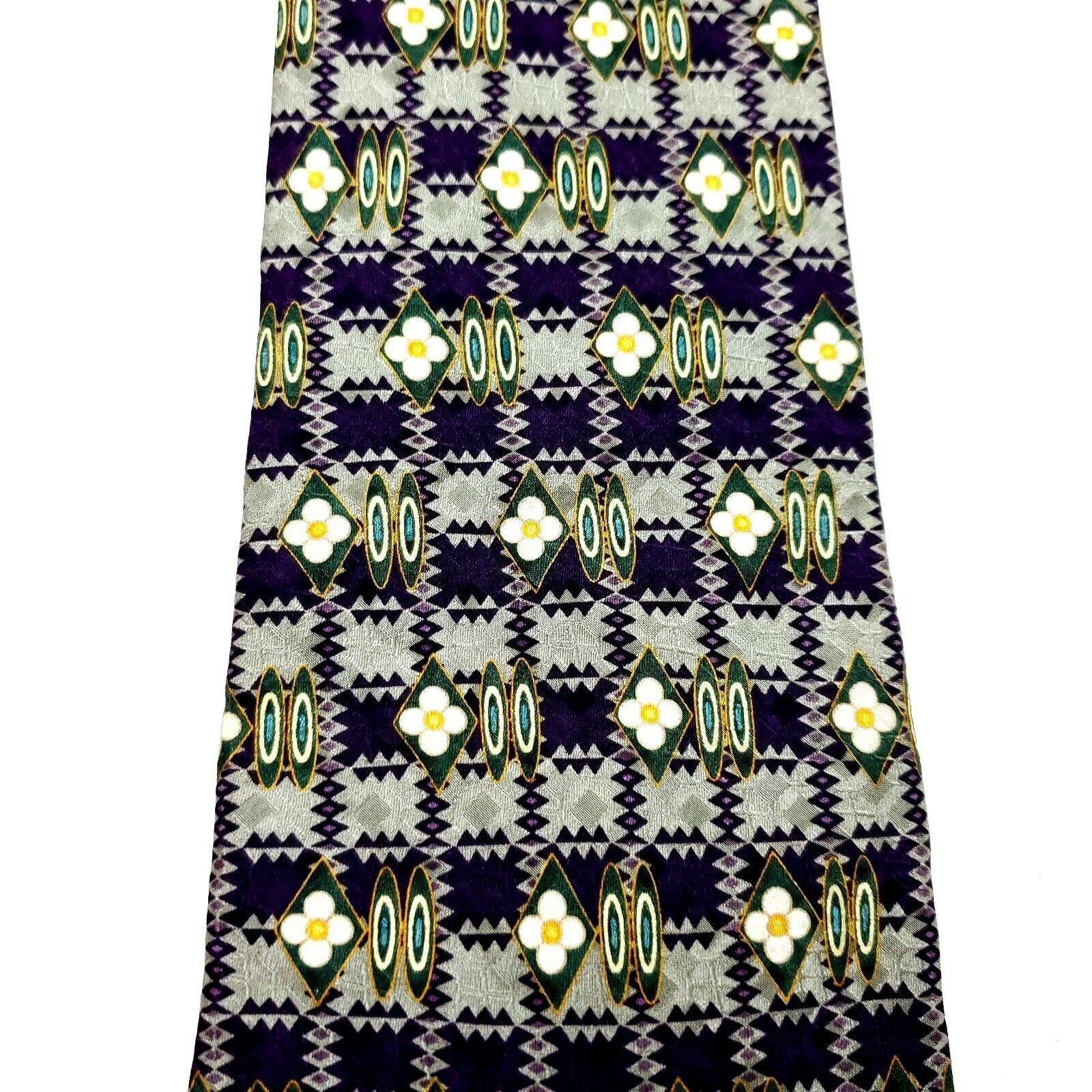 Nautica Nautica Silk Tie Purple Green Geometric Print Short Wide Size ONE SIZE - 2 Thumbnail