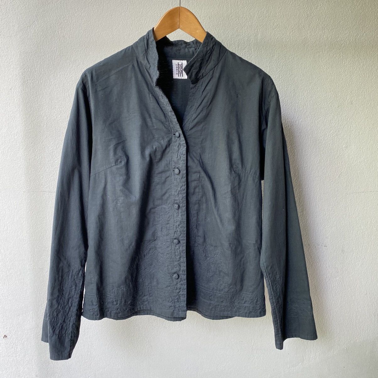 Issey Miyake Haath Dark Teal Embroidered Mandarin Shirt Size XS / US 0-2 / IT 36-38 - 1 Thumbnail