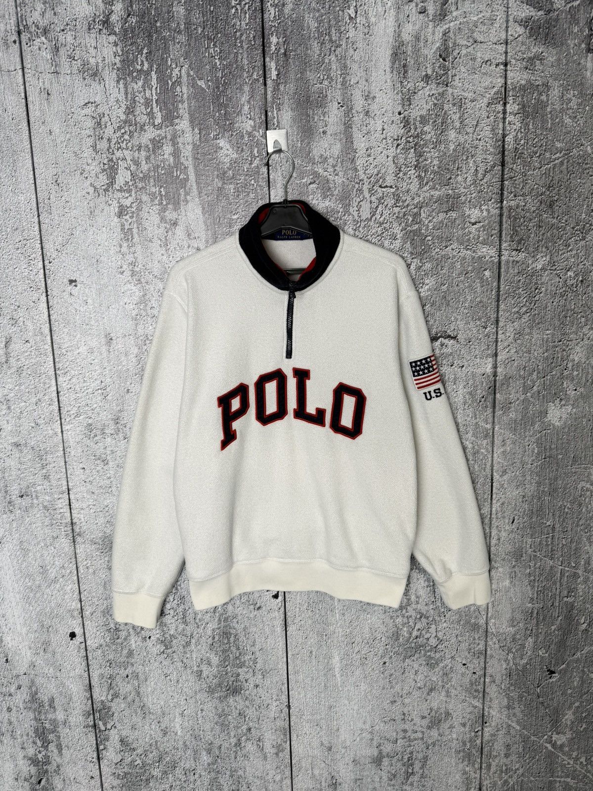 Polo Ralph Lauren USA Flag & Big Logo Fleece 1/4 Zip Jacket