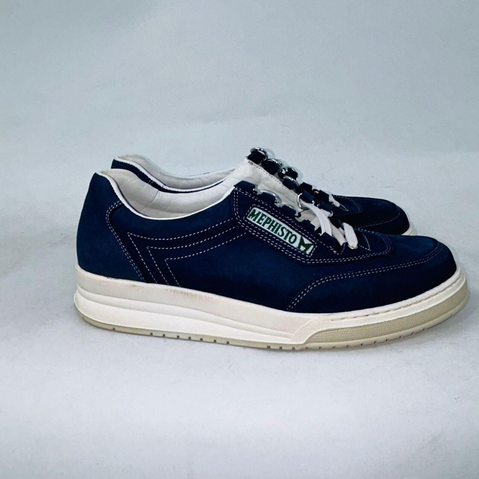 MEPHISTO MEN MATCH ATHLETIC LACE LEATHER SNEAKER NAVY SIZE