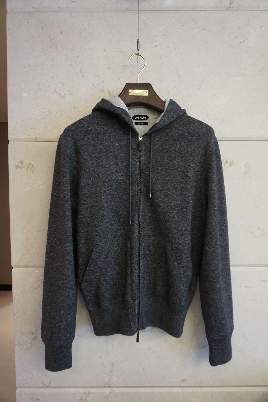 Tom Ford TOM FORD / Charcoal Grey Hooded Cotton Zip-Up Jacket / 48 Size US M / EU 48-50 / 2 - 1 Thumbnail