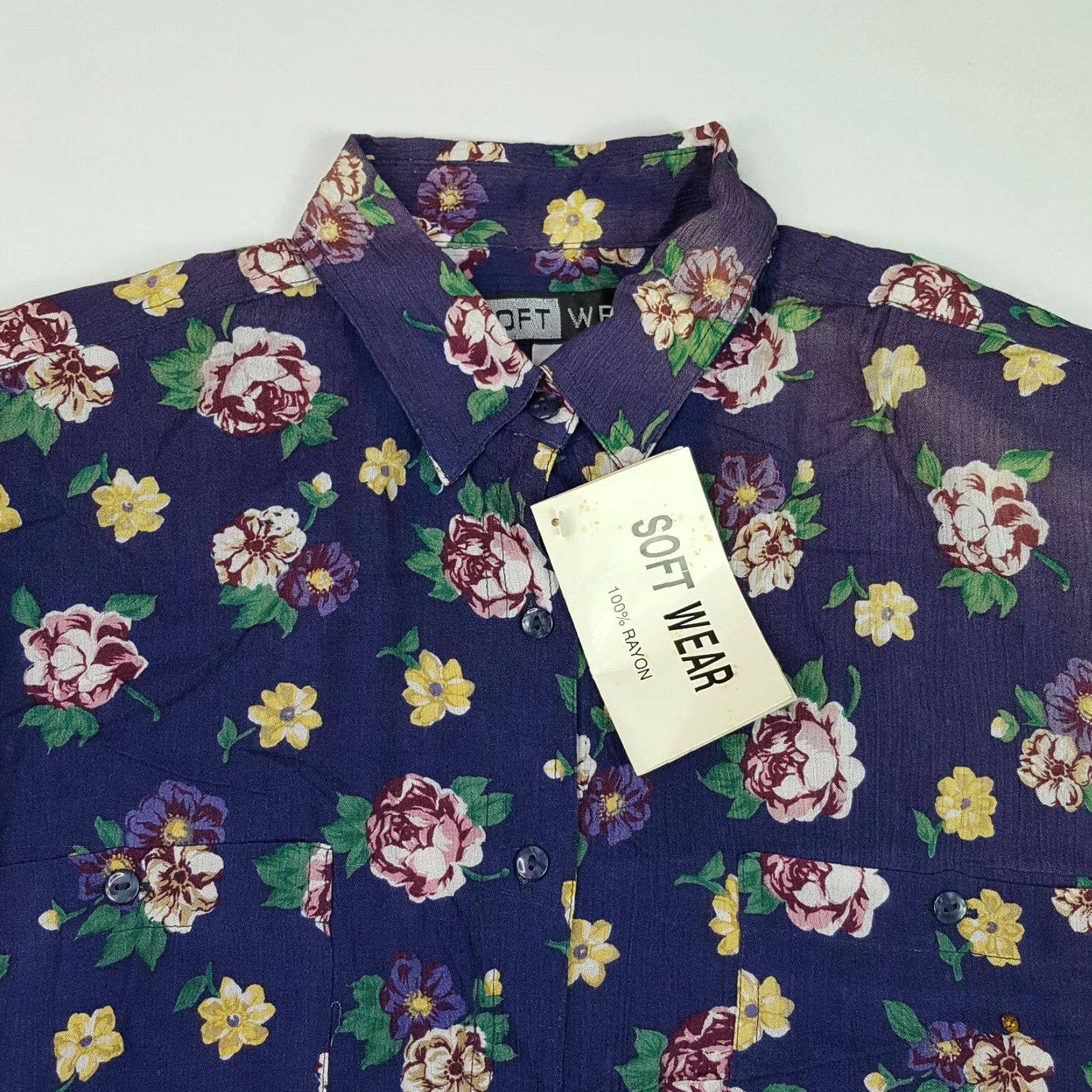 Vintage VTG 80s Rayon Women's Size M Floral Flower Short Sleeve Button Up Casual Shirt Size M / US 6-8 / IT 42-44 - 2 Thumbnail