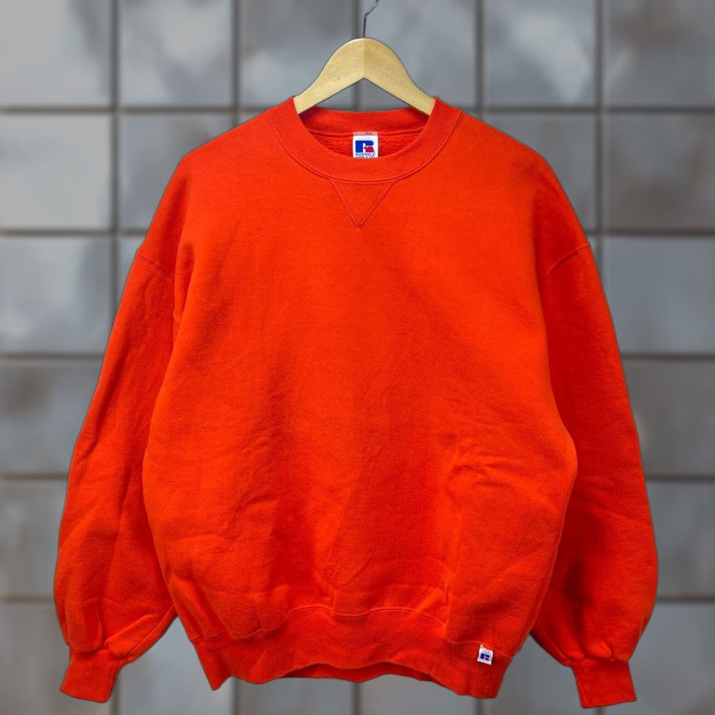 VINTAGE Russell Athletic Orange Sweatshirt XL Mens Pullover 90s Made in USA