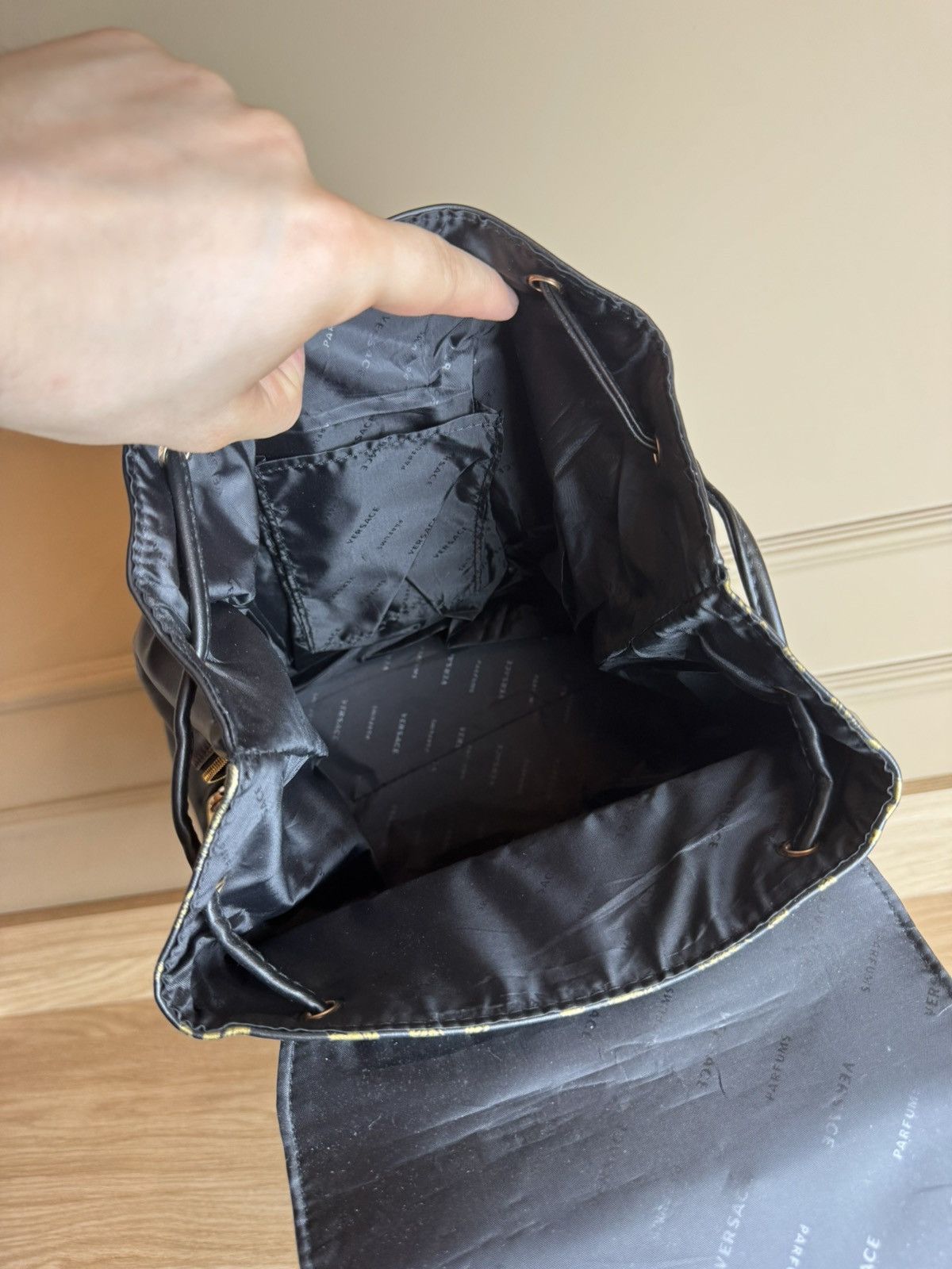 Versace Versace Parfums Black Nylon Leather Backpack O/S Size ONE SIZE - 3 Thumbnail
