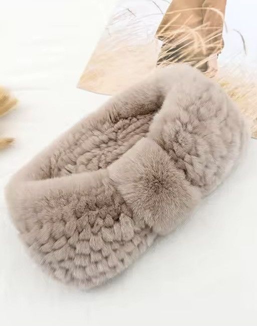Japanese Brand fur knitted elastic headband Size ONE SIZE - 3 Thumbnail