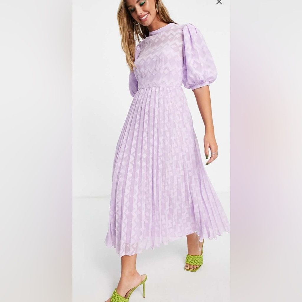 Asos ASOS high neck pleated chevron midi dress with puff sleeve Size M / US 6-8 / IT 42-44 - 1 Preview