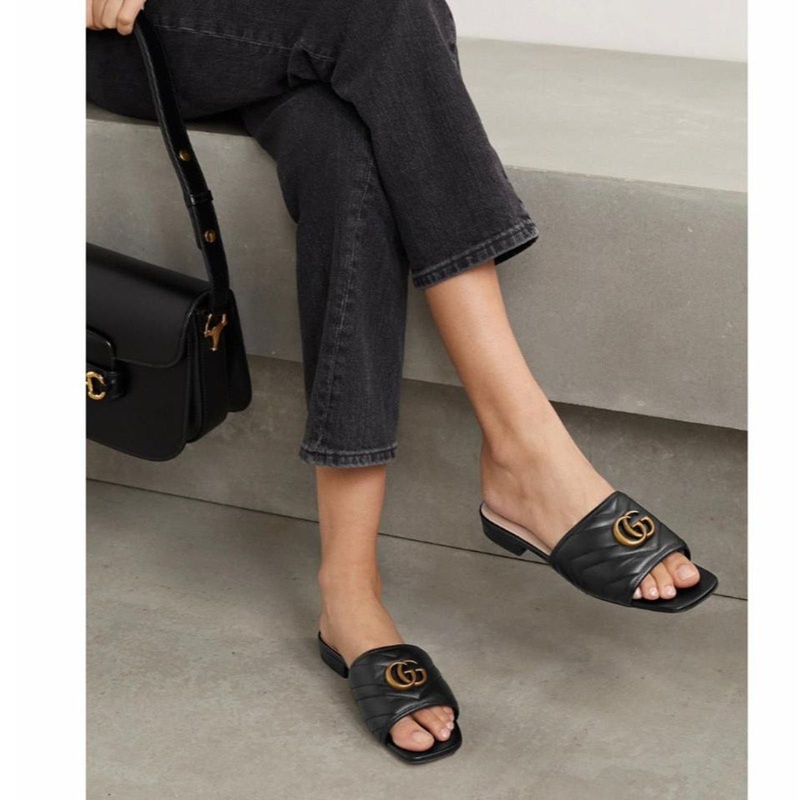 Gucci GUCCI Jolie Marmont GG logo quilted leather slippers slides Size US 7 / IT 37 - 2 Thumbnail