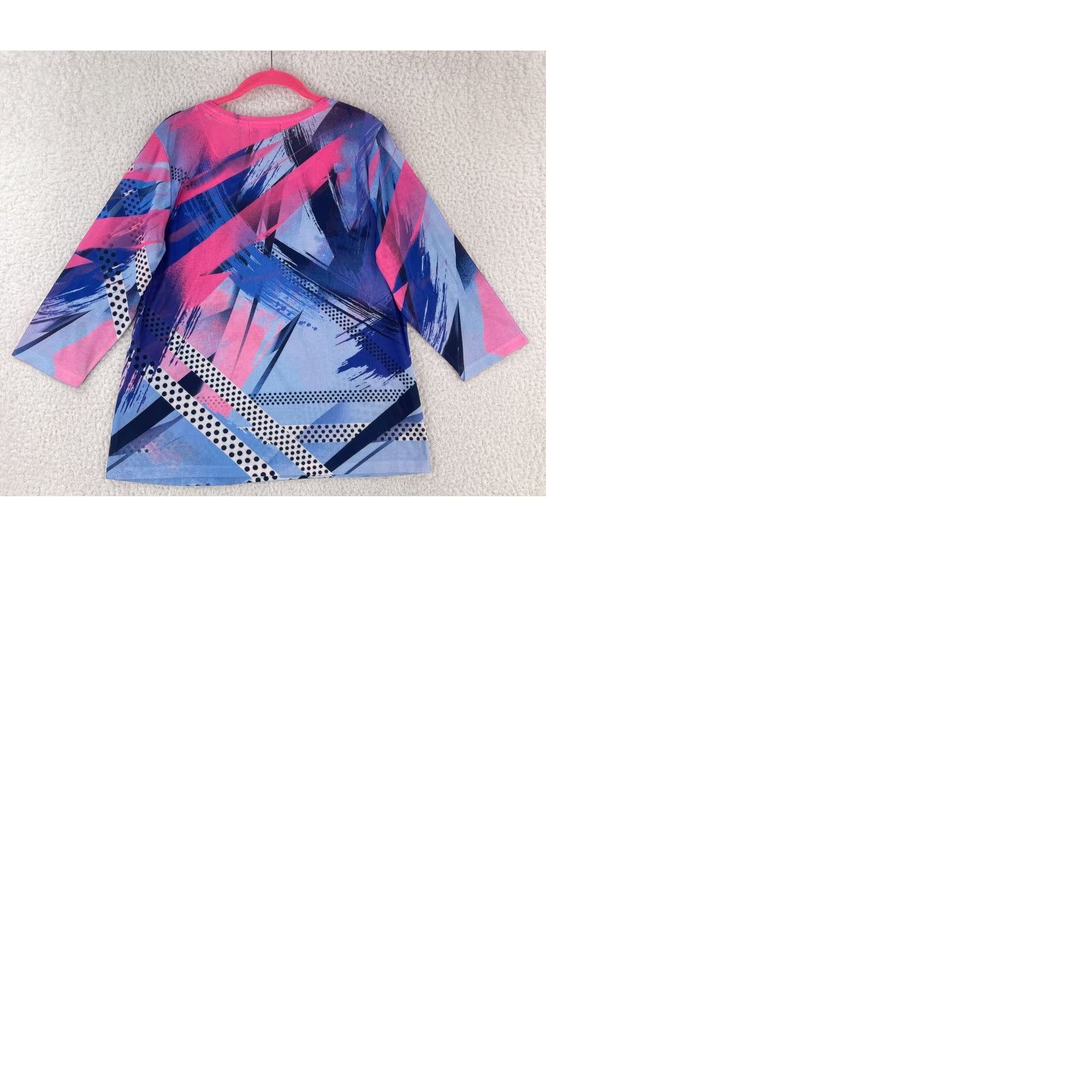 Vintage Christopher & Banks Shirt Womens Large Pink Mixed Media Pullover 3/4 Sleeve Knit Geometric Pattern Casual Size L / US 10 / IT 46 - 9 Thumbnail