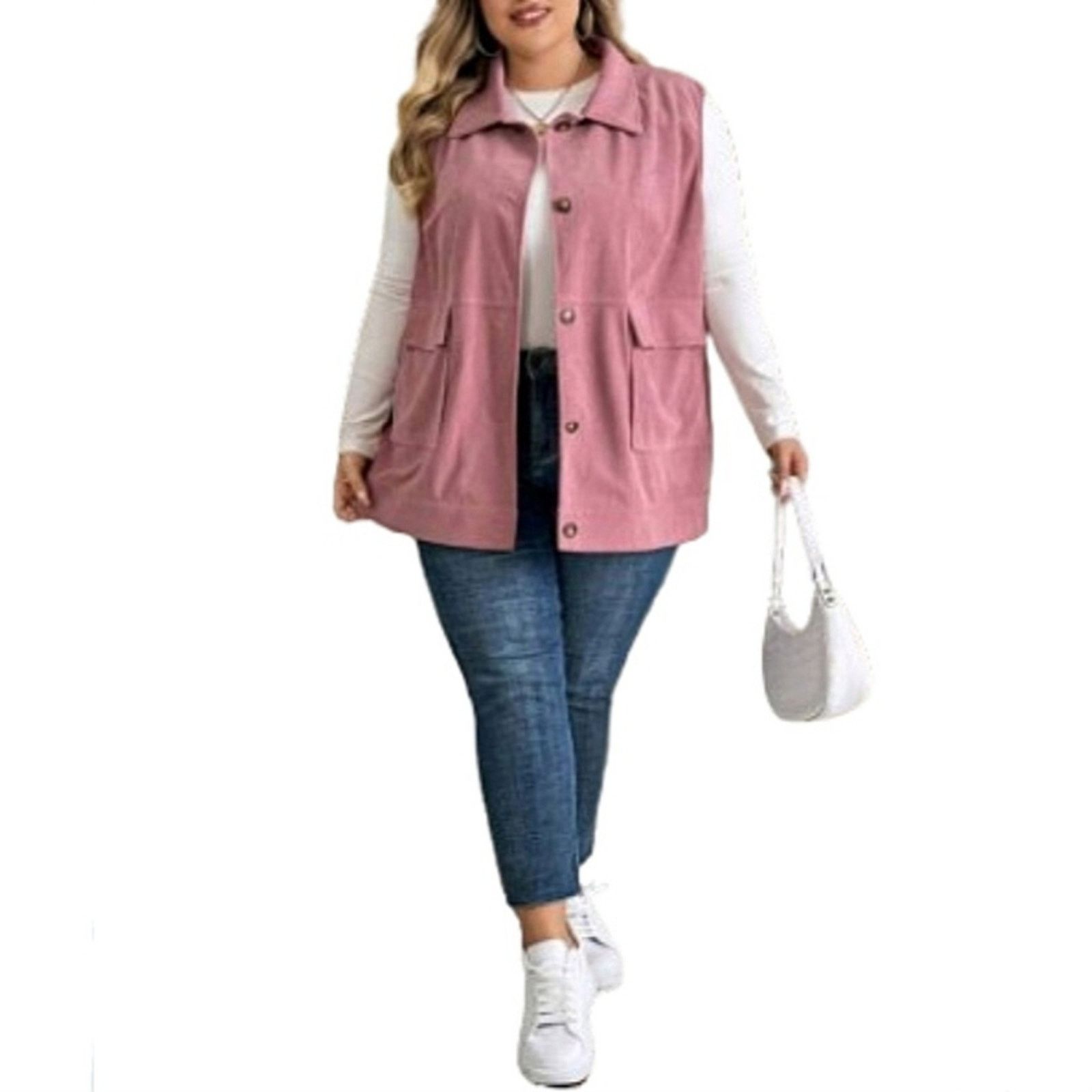 Shein COZY ☆ DUSTY ROSE ☆ WIDE WHALE ☆ CORDUROY VEST ☆ 5x ☆ NWT Size 4XL / US 24-26 - 2 Thumbnail