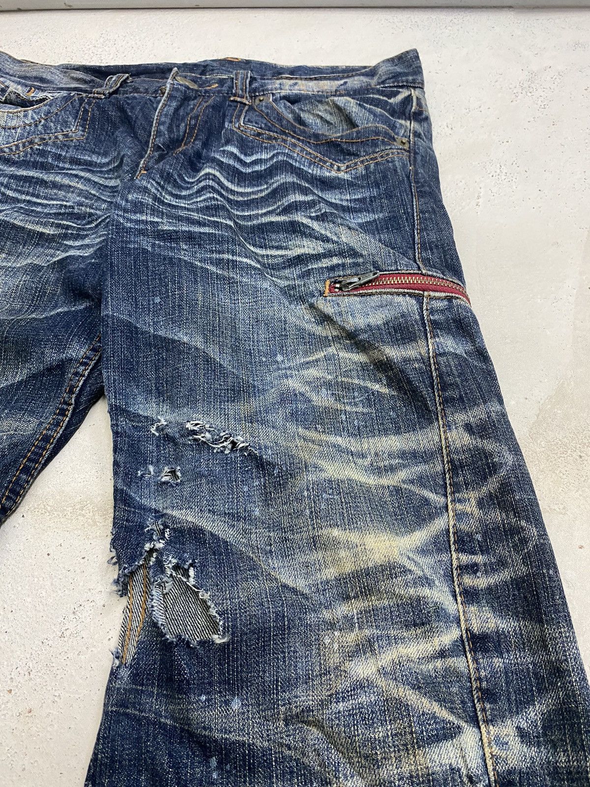 GOSTAR DE FUGA × Japanese Brand Vintage Rattle Rap Unique Faded Wash Zipper Accents Ripped Size US 33 - 8 Thumbnail