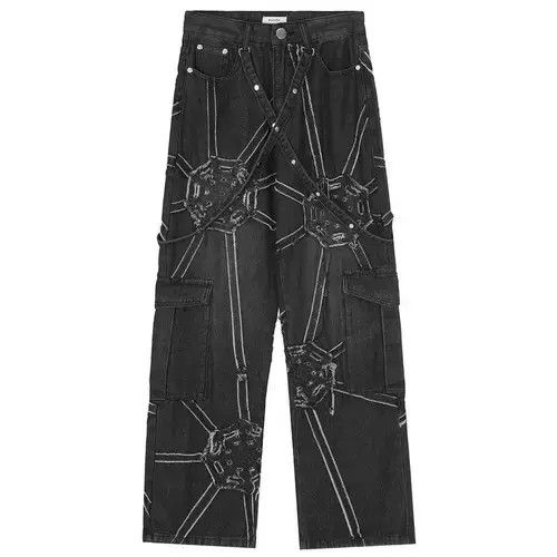 Japanese Brand × Vintage Spider splicing baggy jeans pants hip hop loose straight Size US 32 / EU 48 - 4 Thumbnail