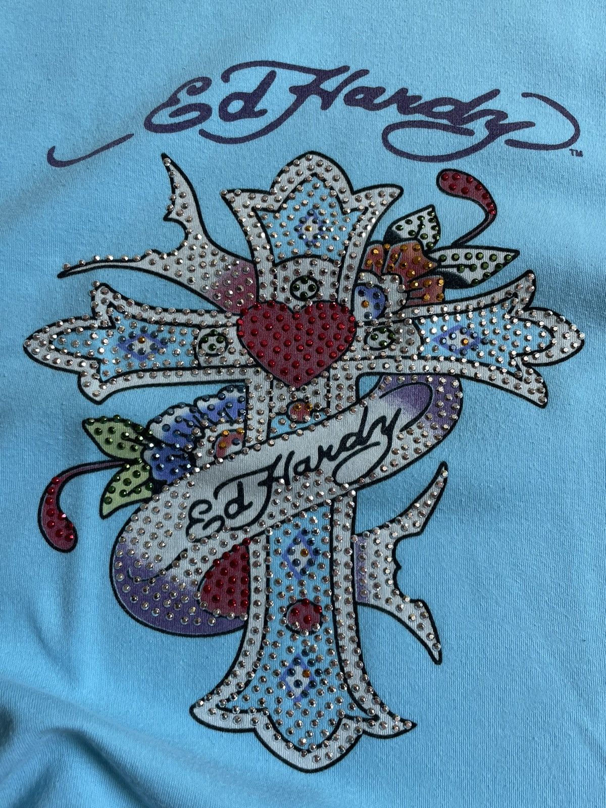 Ed Hardy Y2K Vintage Ed Hardy 00’s Blue T-Shirt RARE Size XL / US 12-14 / IT 48-50 - 3 Thumbnail