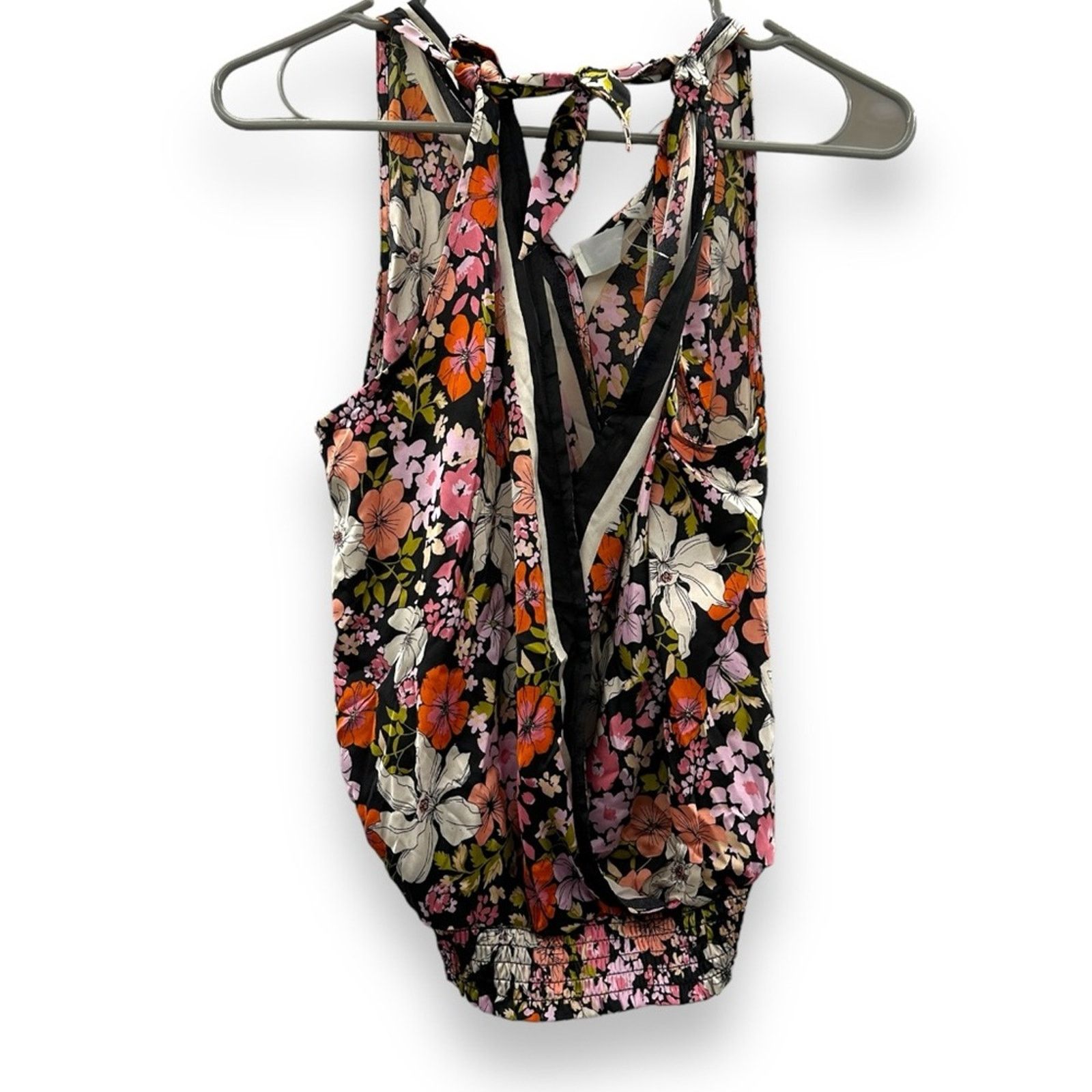 Joie Joie Black Floral Sleeveless Tie Neck Smocked Hem Top NEW Size S / US 4 / IT 40 - 1 Thumbnail