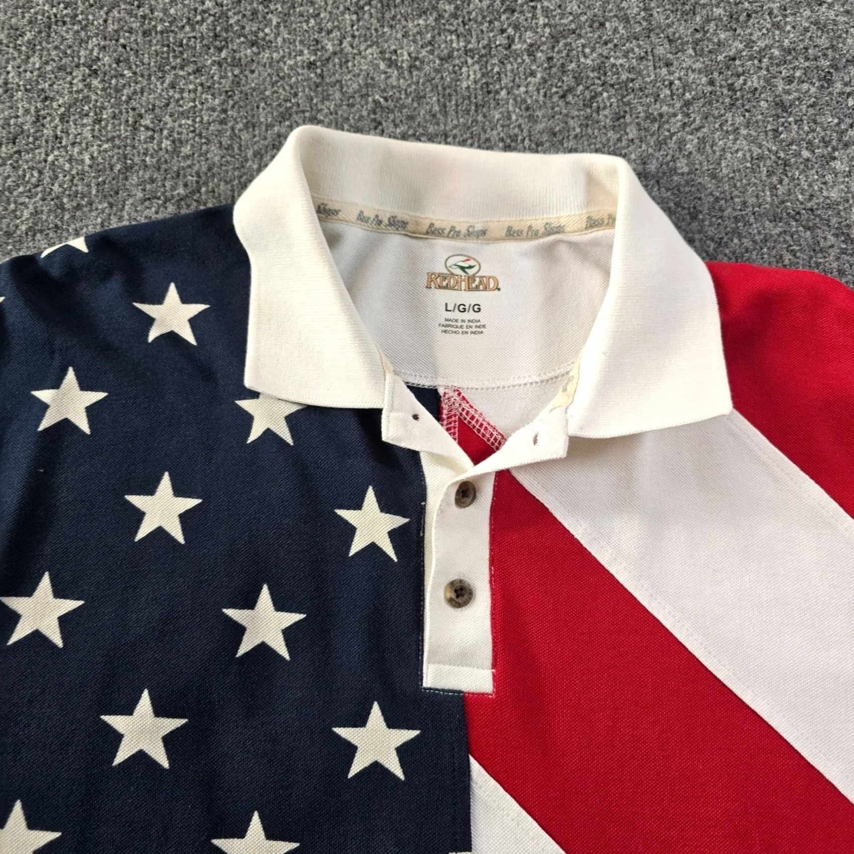 Vintage RedHead Polo Shirt Mens Large Red White Blue American Flag Short Sleeve Shirt Size US L / EU 52-54 / 3 - 2 Thumbnail