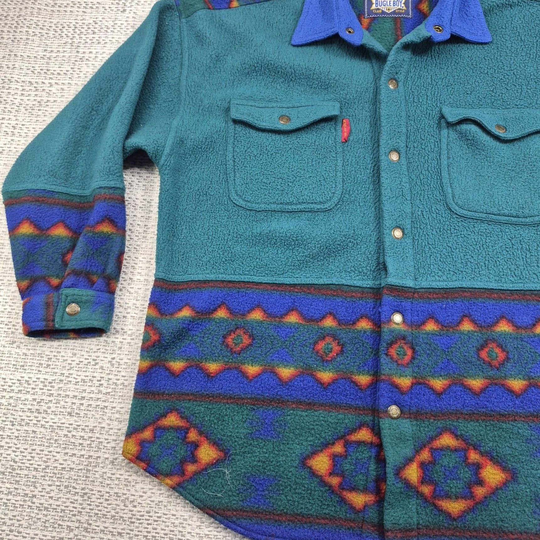 Bugle Boy VINTAGE Bugle Boy Jacket Mens Large Teal Fleece Aztec Western 90s 80s Size US L / EU 52-54 / 3 - 3 Thumbnail
