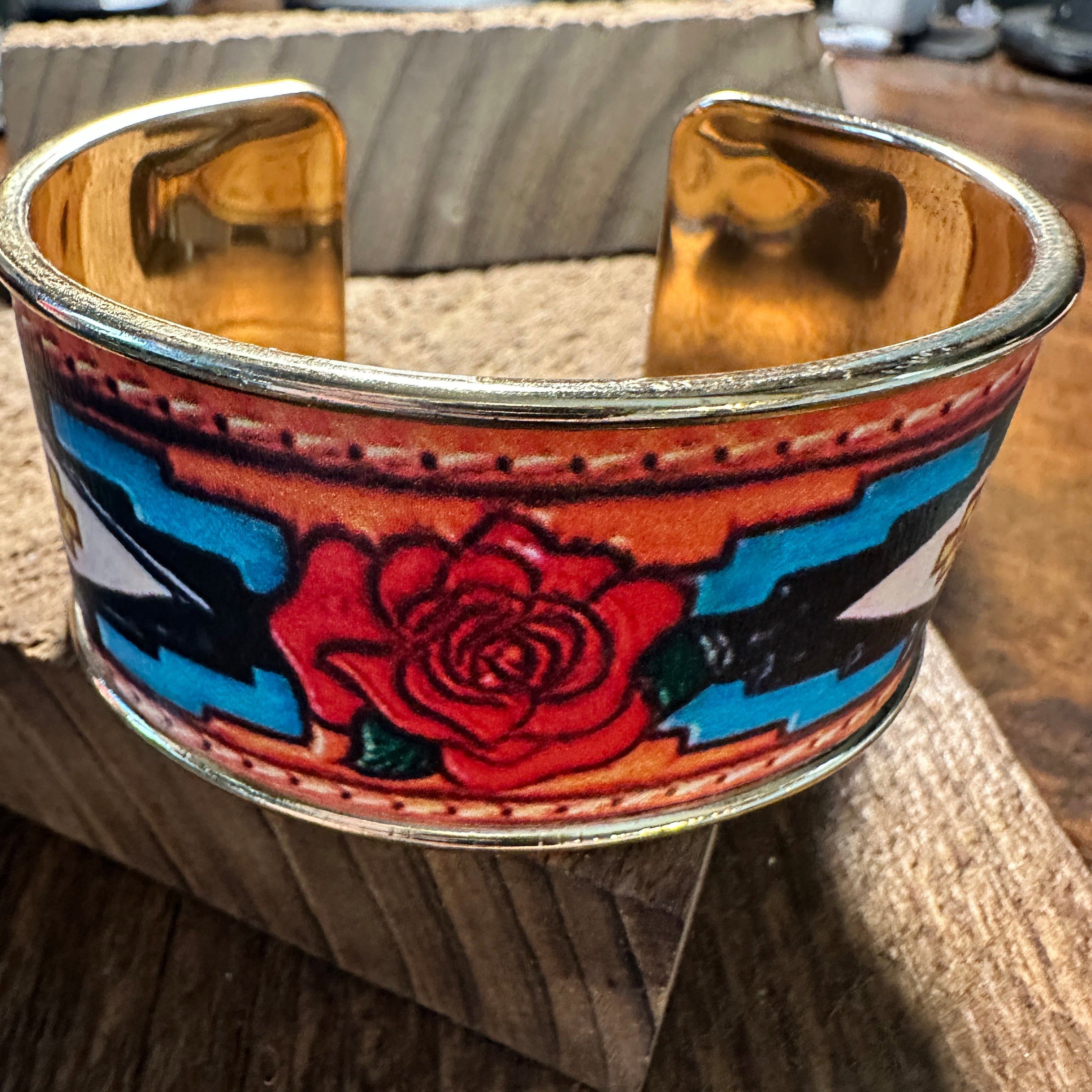 Other Boho Native American Rose Wide Cuff Bangle Bracelet, Floral Size ONE SIZE - 1 Thumbnail