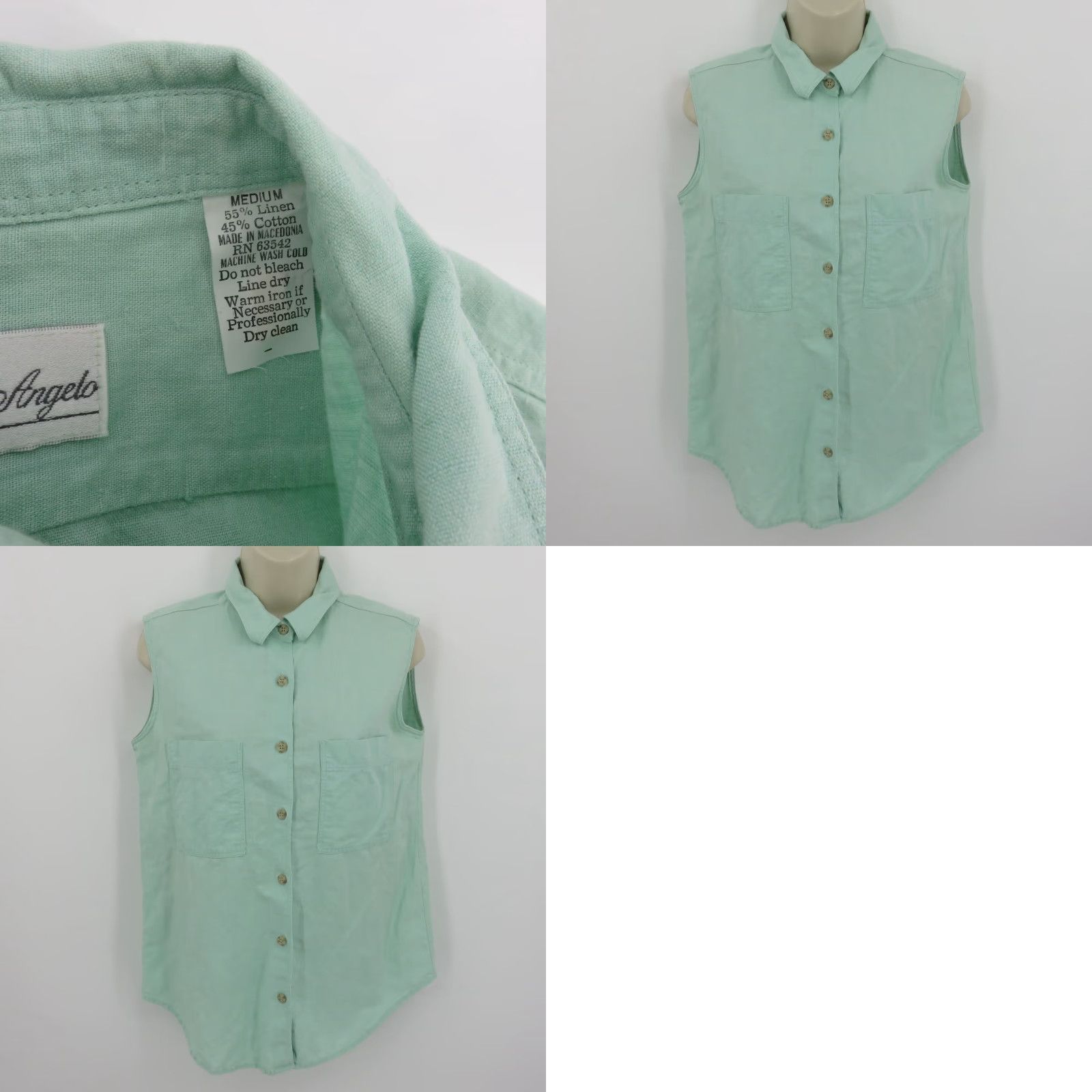 Vintage VINTAGE Giorgio Sant Angelo Women Medium Linen Cotton Green Collared Sleeveless Shirt Size M / US 6-8 / IT 42-44 - 8 Thumbnail