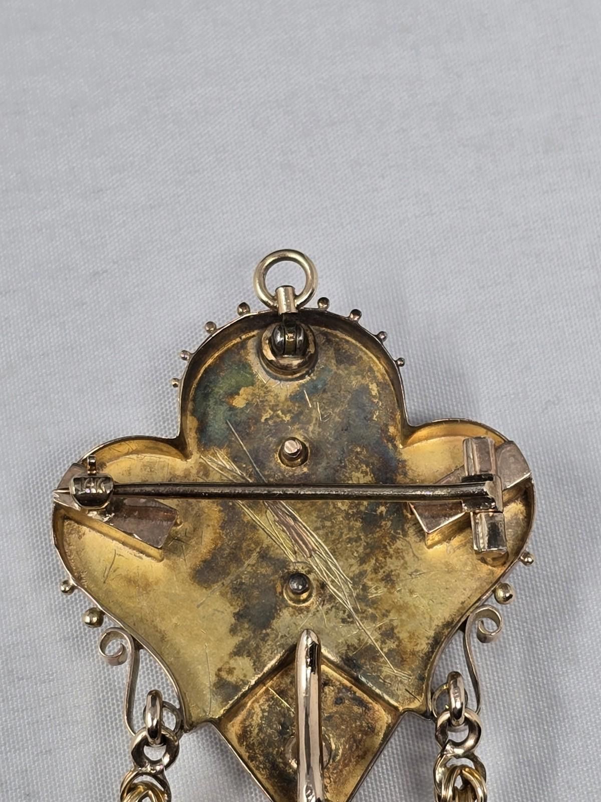 Antique Rivet Antique Victorian 14K Gold Diamond Tassel Brooch Pendant Size ONE SIZE - 4 Thumbnail