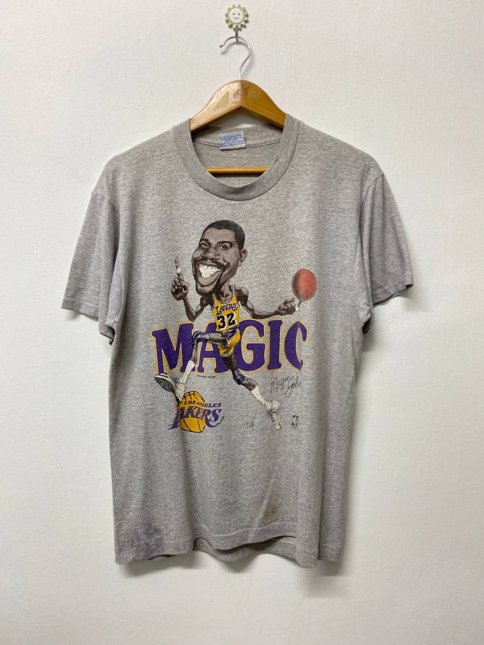 image of Vintage Magic Johnson La Lakers By em Screen Printers in Grey, Men's (Size Large)