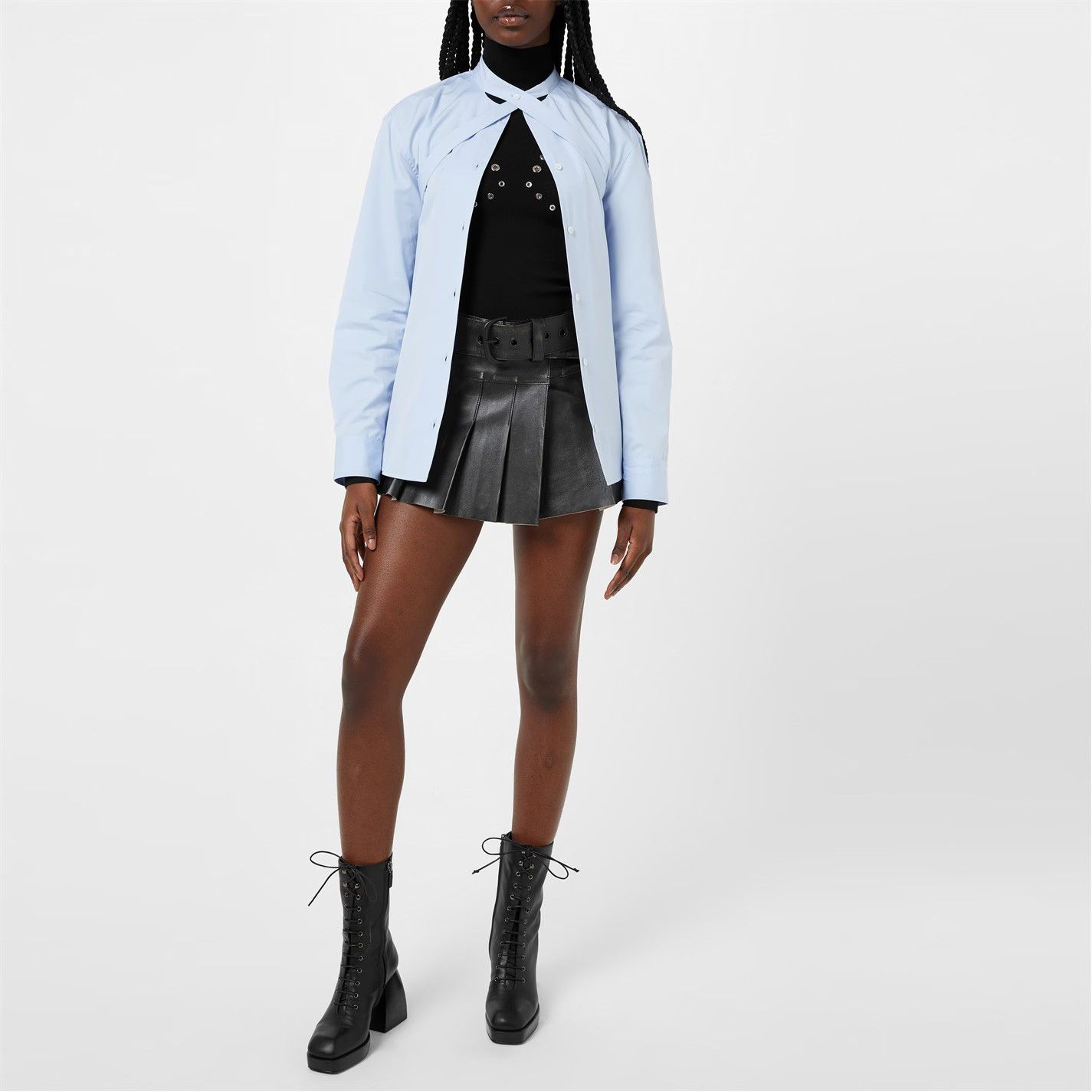 Off-White o1g2r1mq0125 Cross Collar Shirt in Light Blue Size L / US 10 / IT 46 - 3 Thumbnail