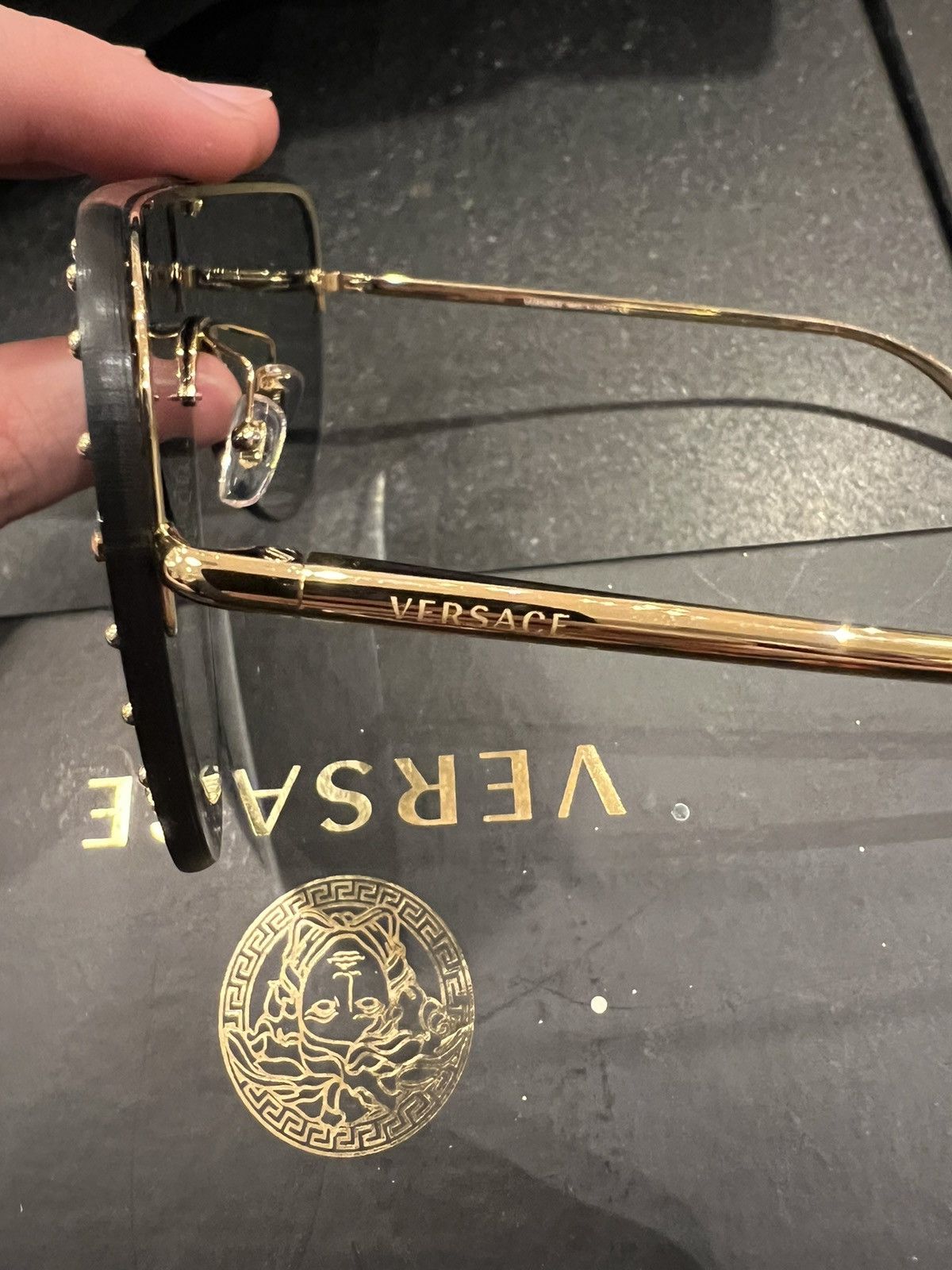 Versace Versace Black Gold Studs Sunglasses Size ONE SIZE - 4 Thumbnail